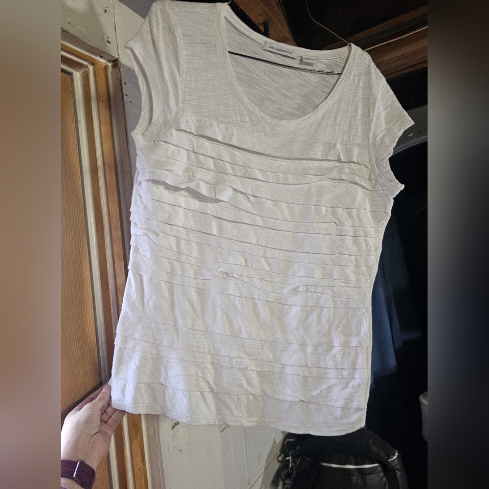 Liz Claiborne White Textured Short Sleeve Top
